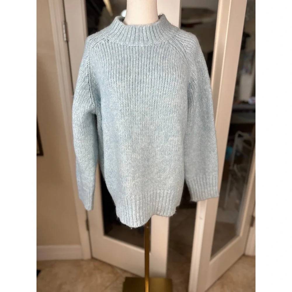 Maison Margiela Mock Neck Alpaca SZ10‎ Chunky Sweater LT Blue Ribbed Knit Italy